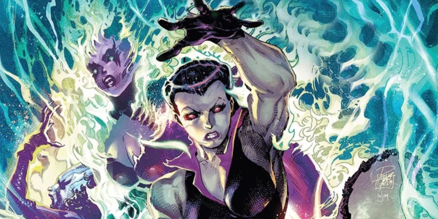 Lilith amidst a sea of souls and flames in Marvel comics