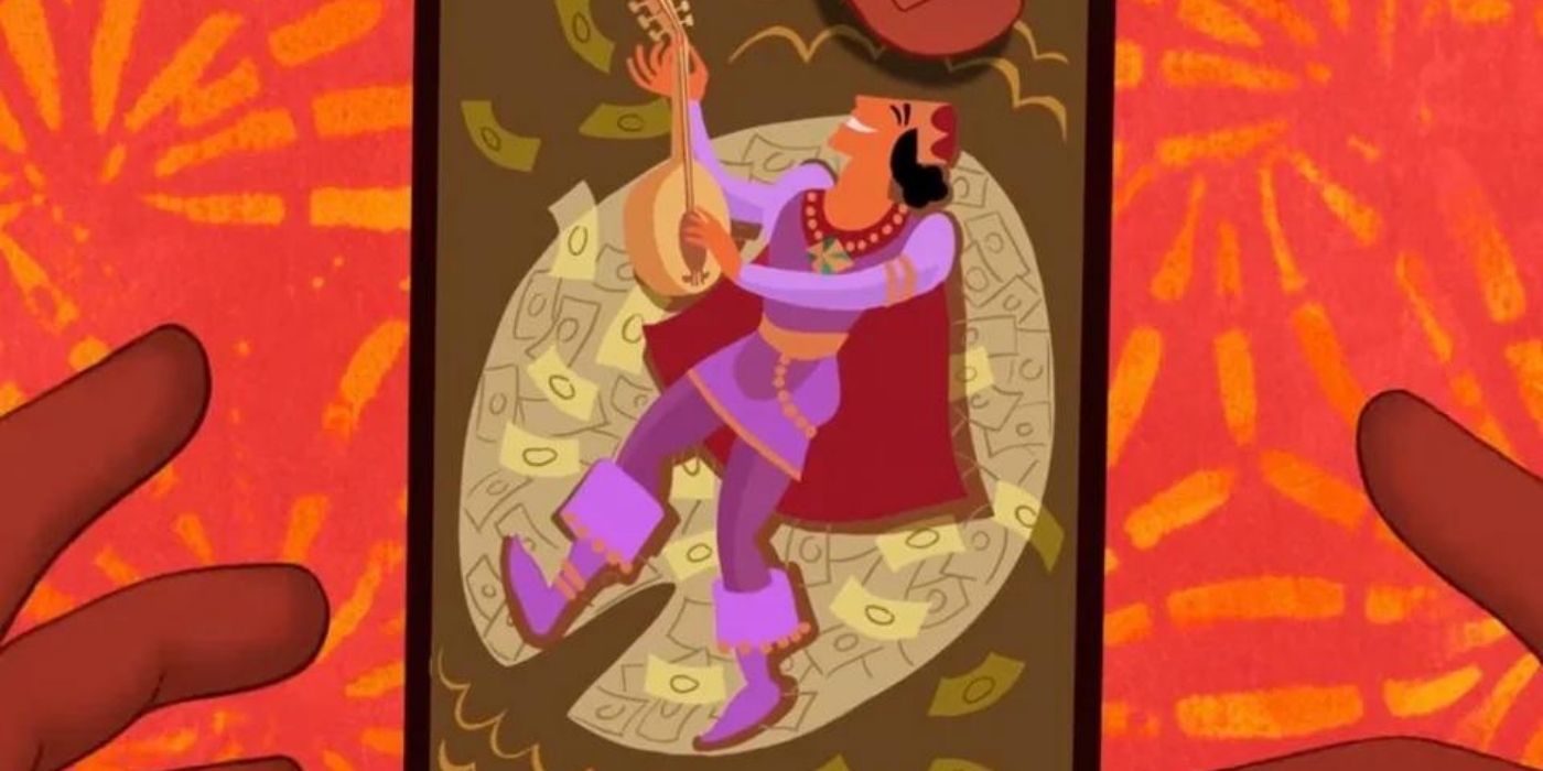 Naveen on a tarot card for Princess and the Frog