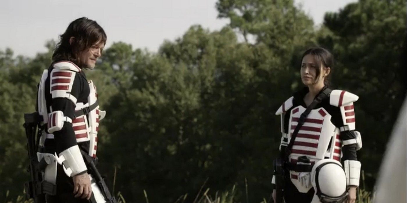 Norman Reedus as Daryl Dixon and Christian Serratos as Rosita in Walking Dead