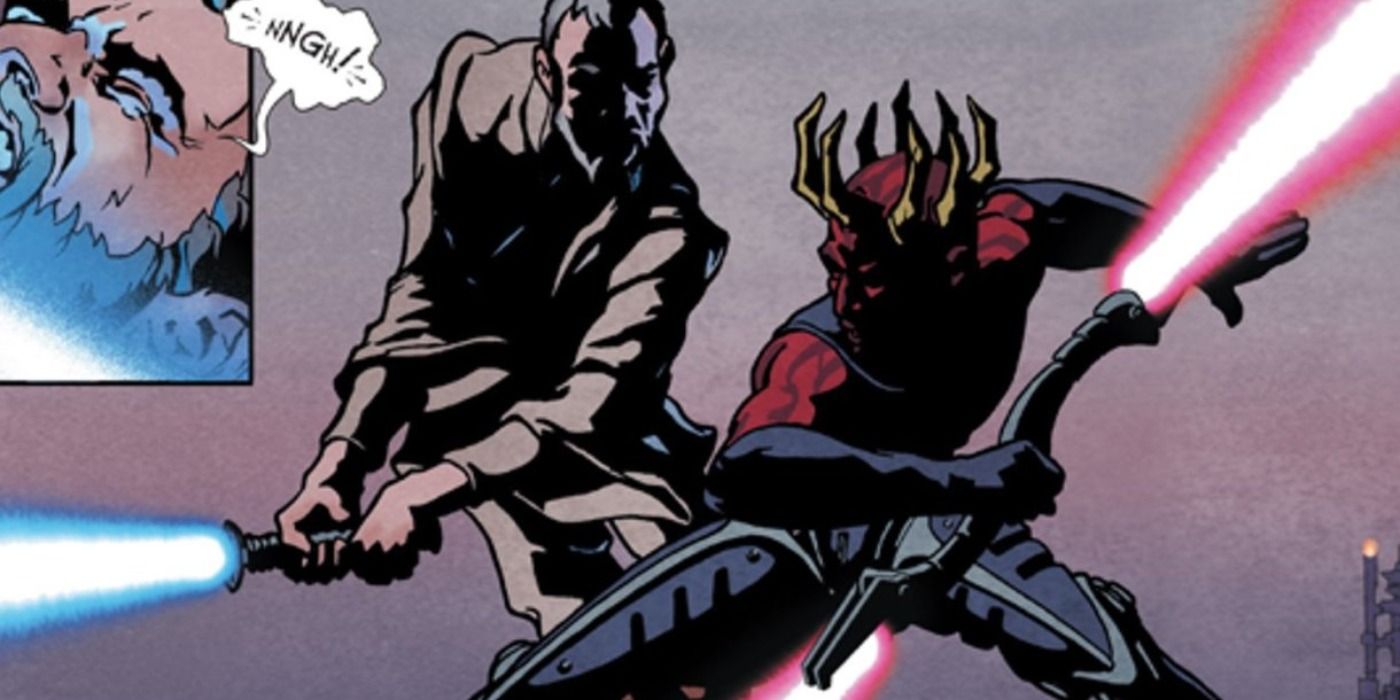 Obi Wan battles Darth Maul in Star Wars Visionaries comic.