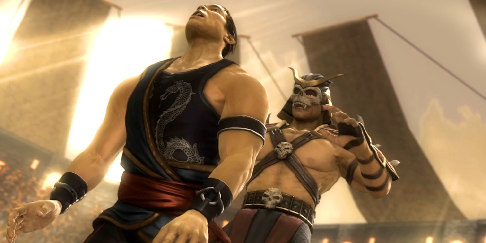 Shao Kahn murdering Kung Lao in Mortal Kombat 9 2011
