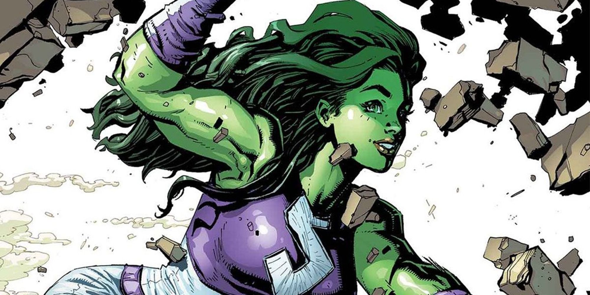 She Hulk charging through a wall in cover art for She Hulk 2014
