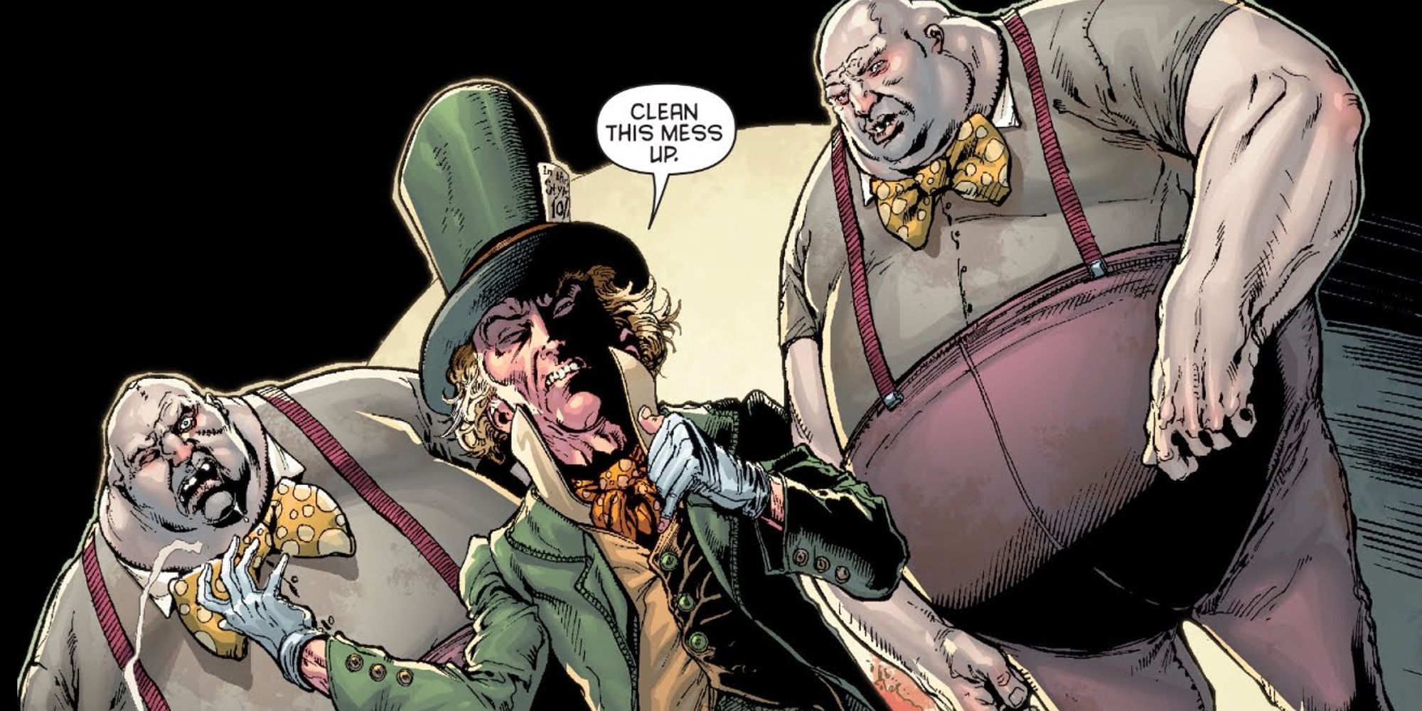 The Mad Hatter commanding Tweedle Dee and Tweedle Dum in DC comics