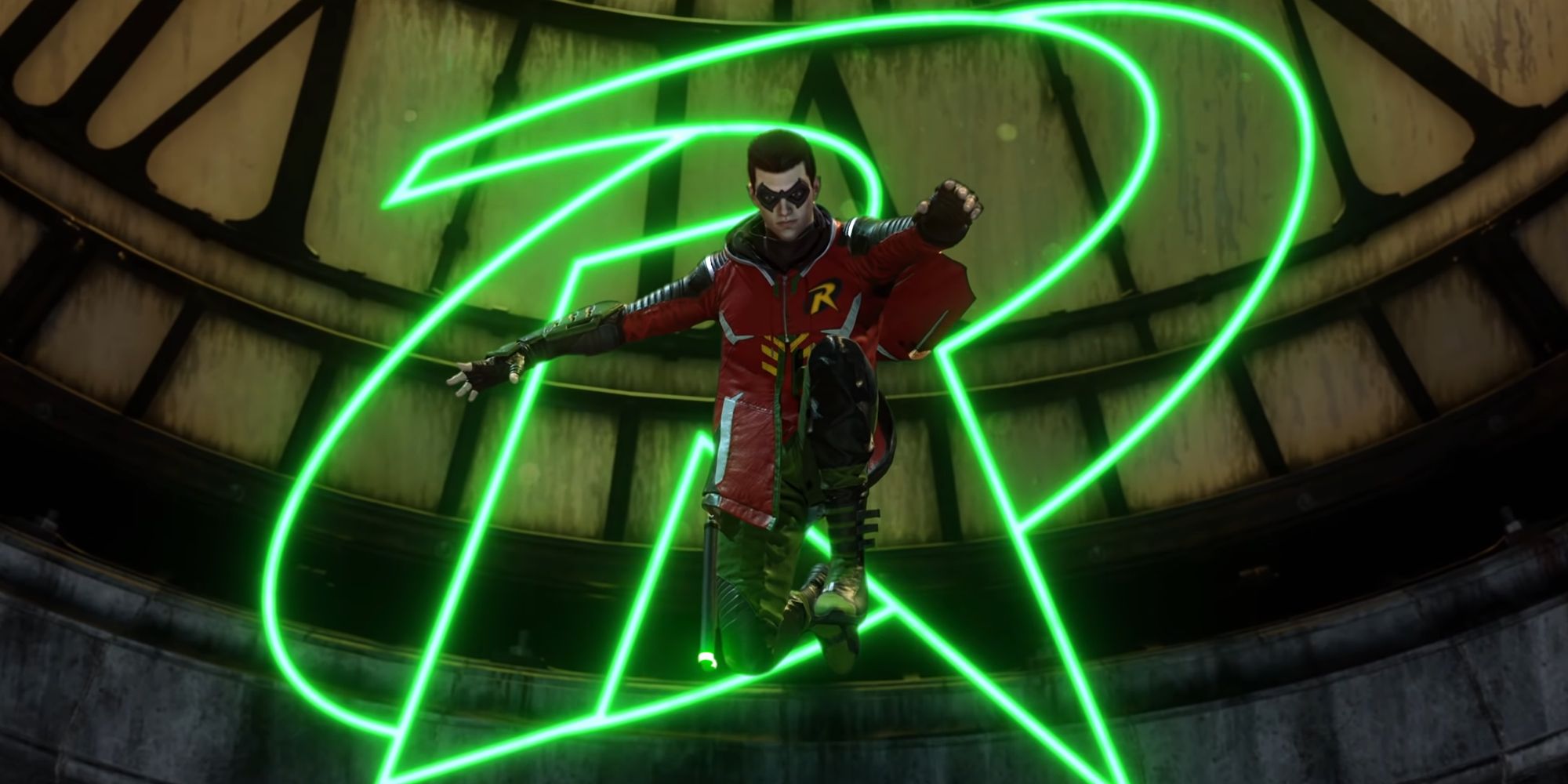 Tim Drake as Robin leaping into action in Gotham Knights