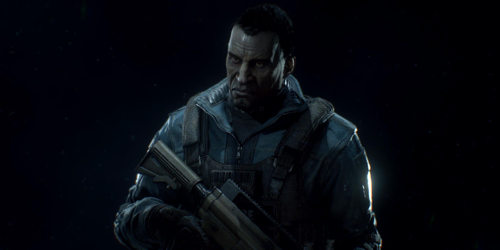 Aaron Cash wielding an assault rifle in Batman Arkham Knight