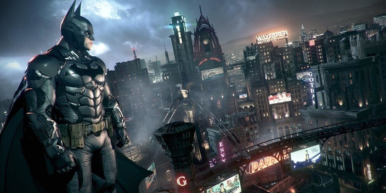 Batman overlooks Gotham City in Arkham Knight Cropped