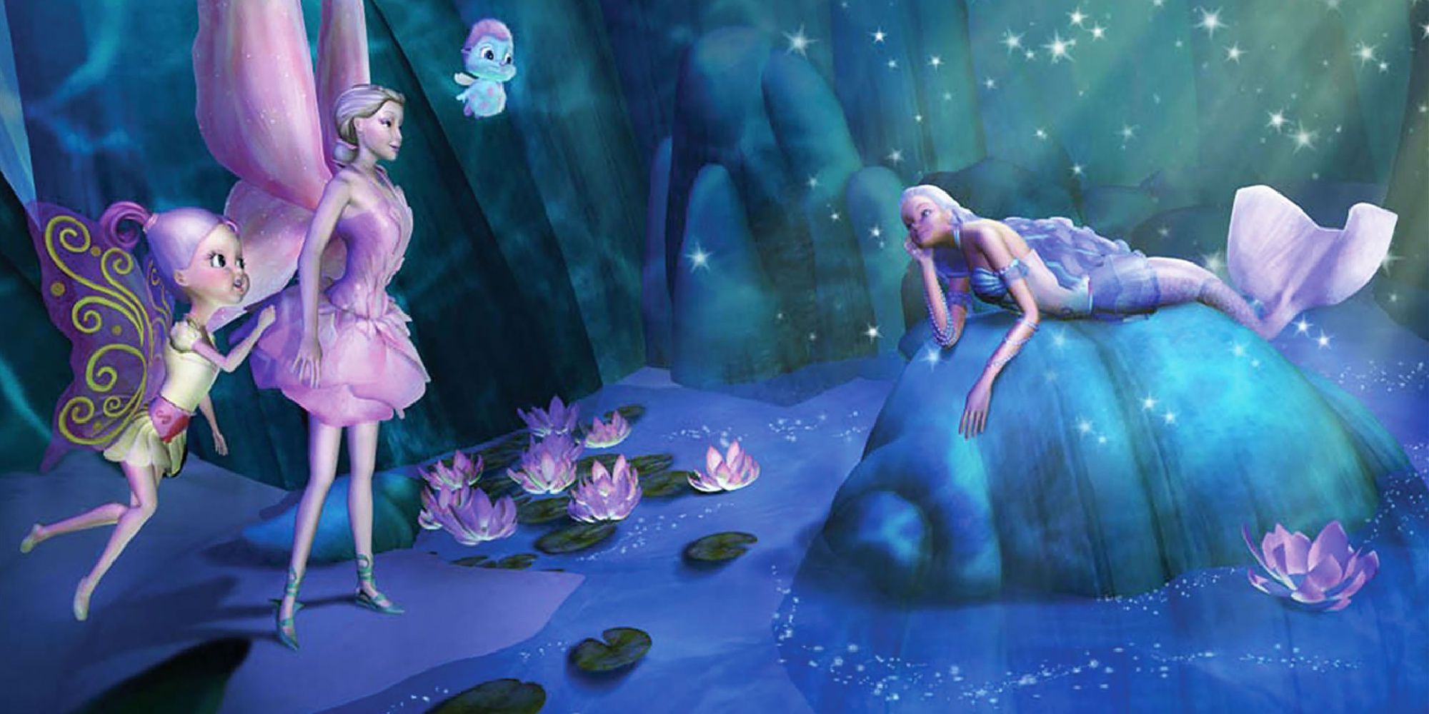 Elina and Bibble with a mermaid in Barbie Fairytopia Mermaid