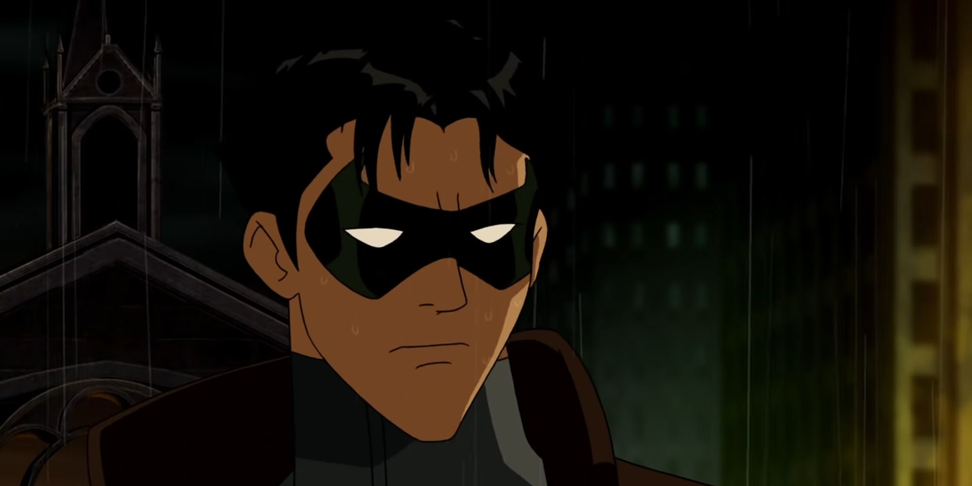 Jason Todd unmasked in the rain in Batman Under The Red Hood