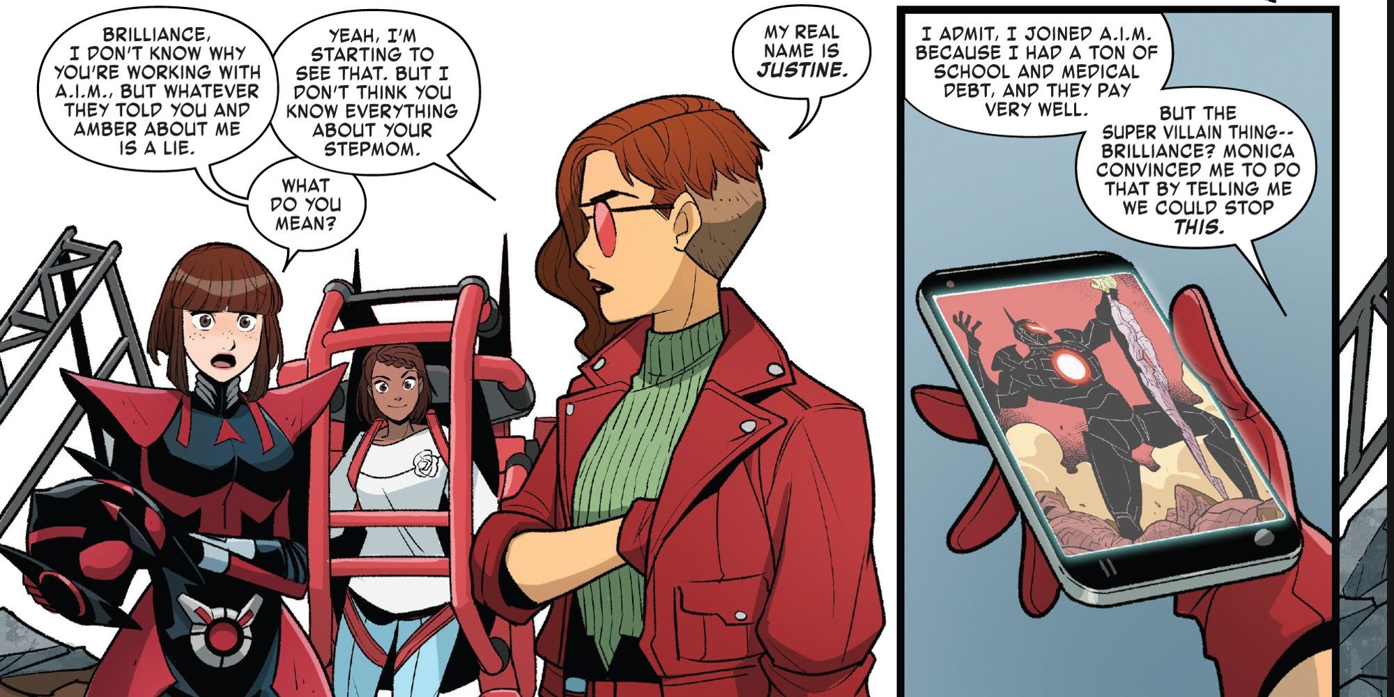Justine AKA Brilliance introducing herself to the Wasp in The Unstoppable Wasp 10
