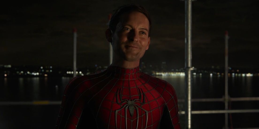 Peter Parker unmasked and smiling at Doc Ock in Spider Man No Way Home Cropped