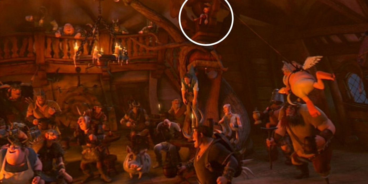 Pinocchio hiding in the background of Tangled