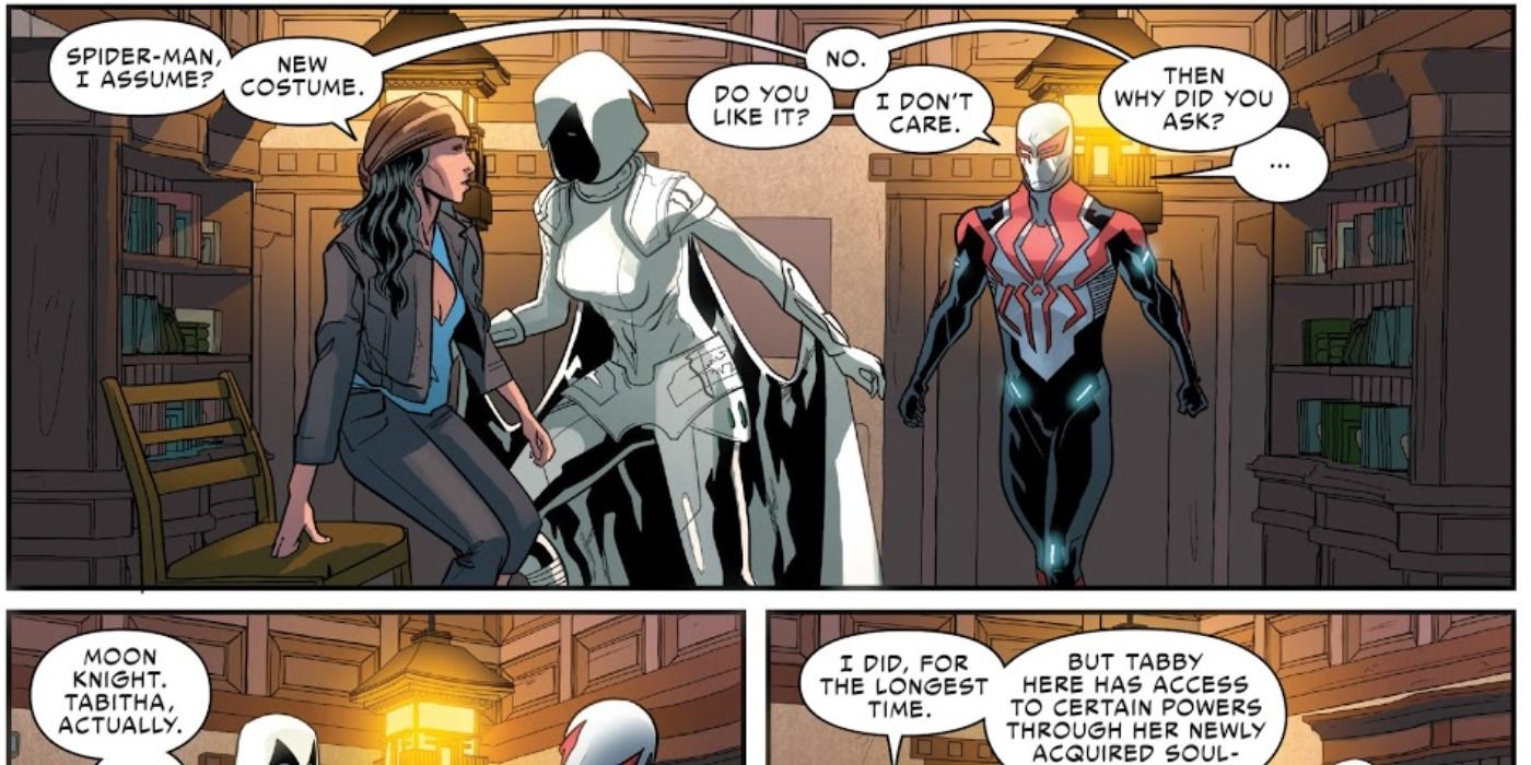 Spider Man 2099 meets Moon Knight 2099 in Marvel Comics.