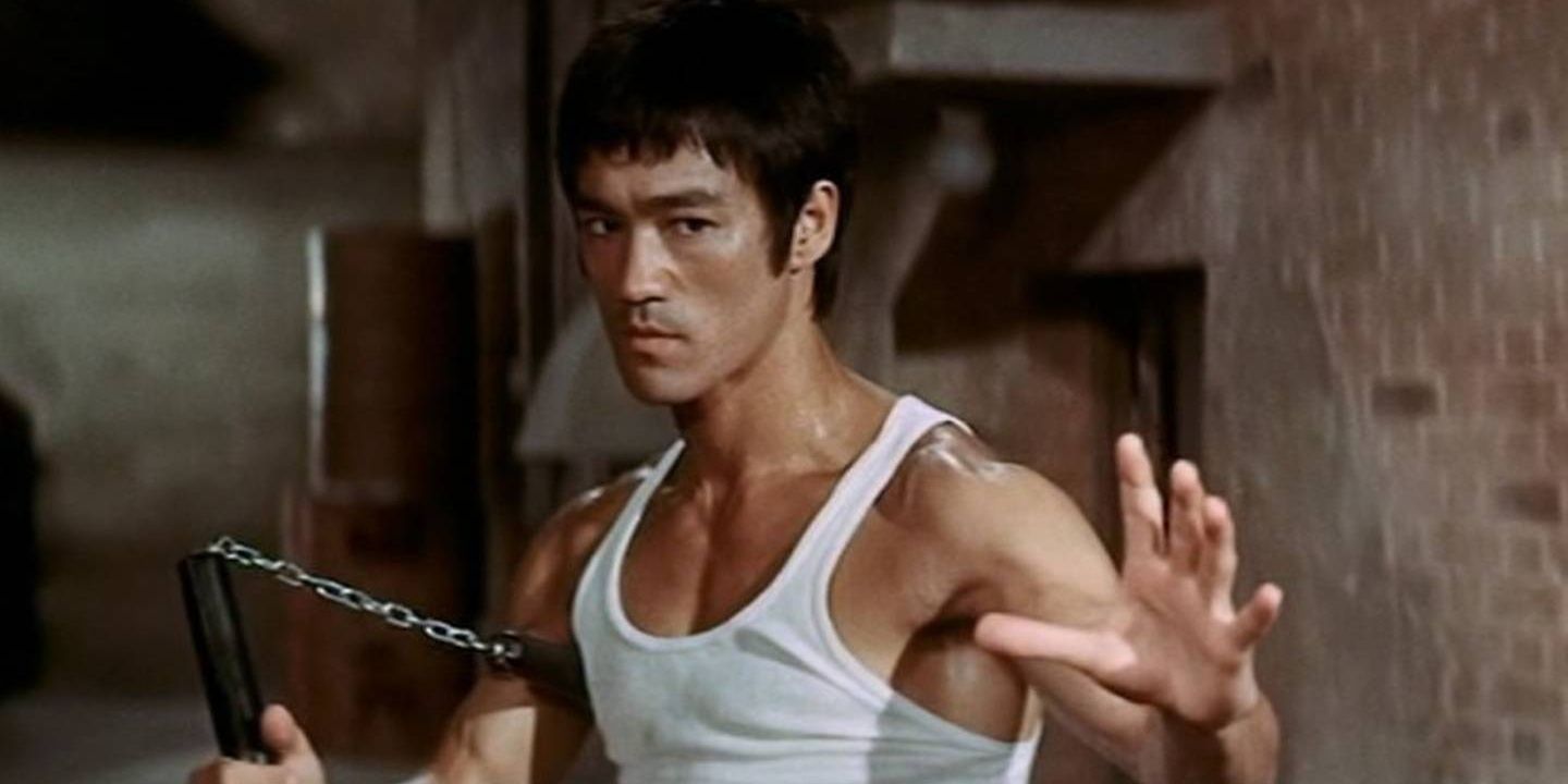 Bruce Lee fighting with nunchucks in Return Of The Dragon Cropped