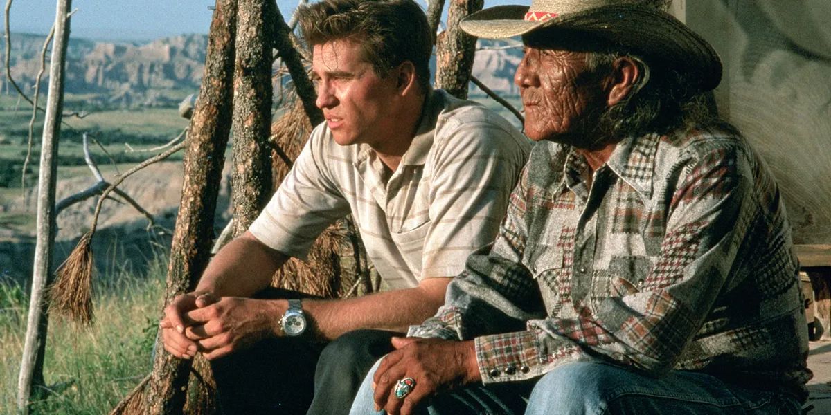 Chief Ted Thin Elk as Grandpa Sam Reaches and Val Kilmer as Agent Ray Levoi in Thunderheart