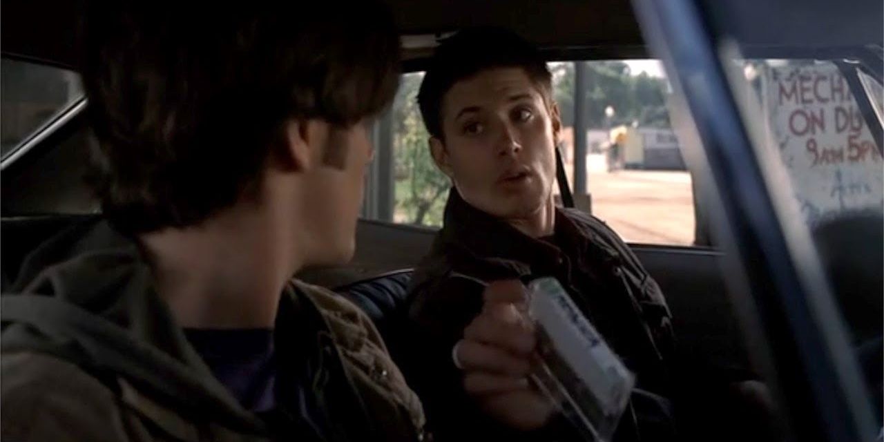 Dean showing a cassette to Sam in Supernatural Cropped