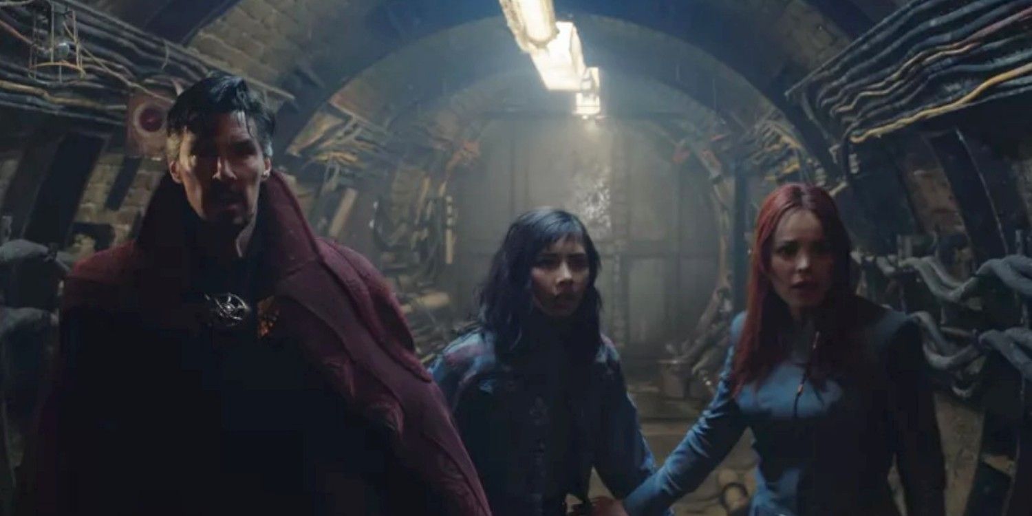 Doctor Strange America Chavez and Christine Palmer in a tunnel