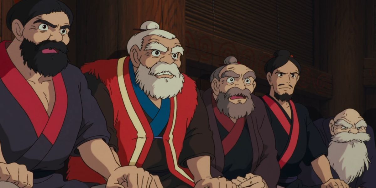 Emishi elders looking at Ashitaka in Princess Mononoke
