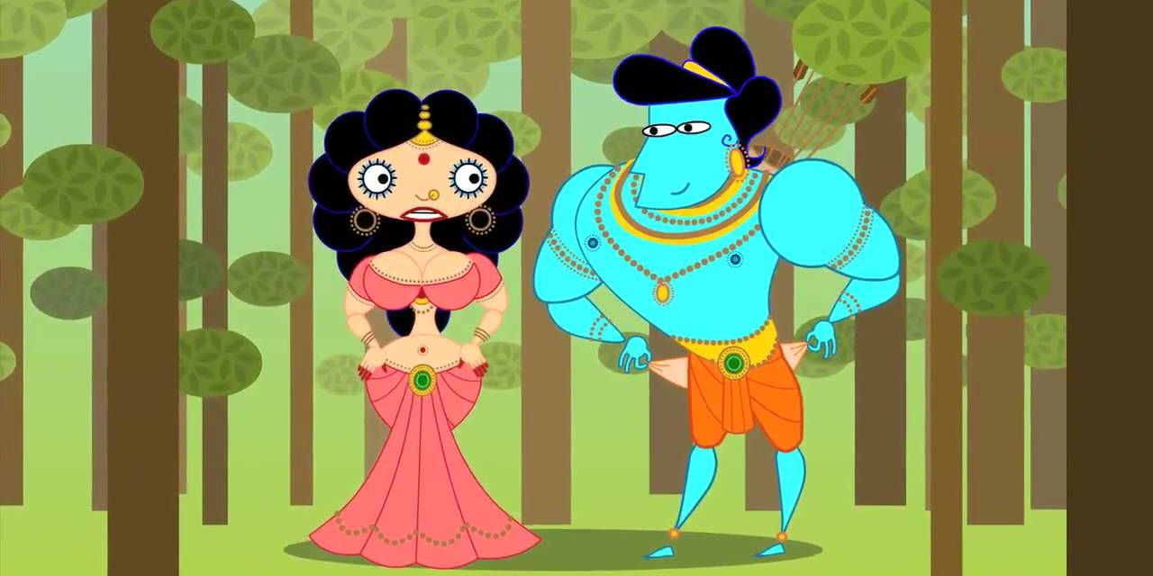 Rama and Sita stand in a forest