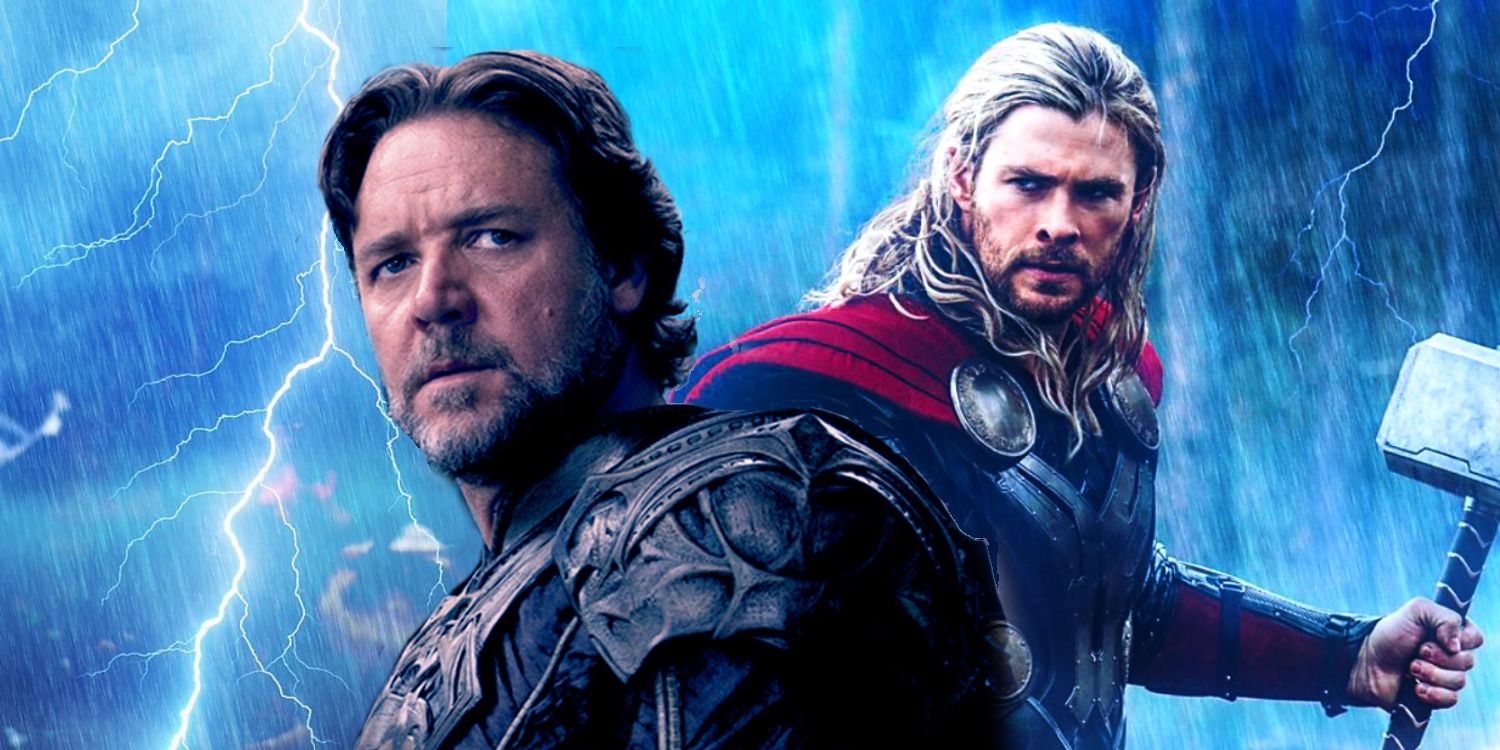Russel Crowe and Chris Hemsworth in Thor Love and Thunder