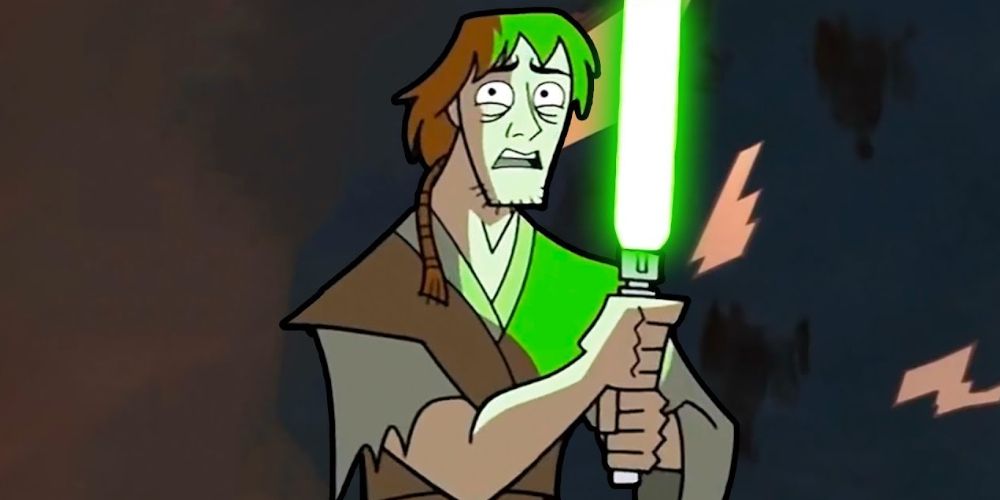 Shaggy or Shaa Gi holds his green light saber in Chapter 20 of Genndy Tartakovskys Star Wars Clone Wars cartoon