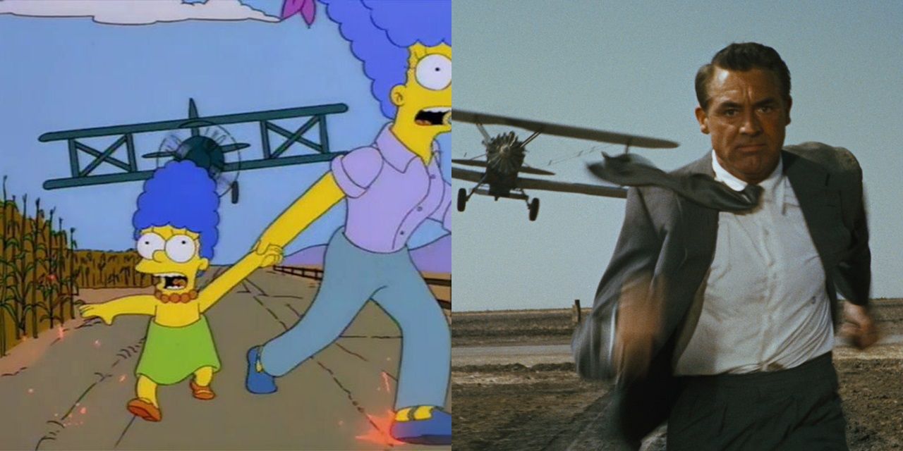 Side by side comparison of The Simpsons and North by Northwest