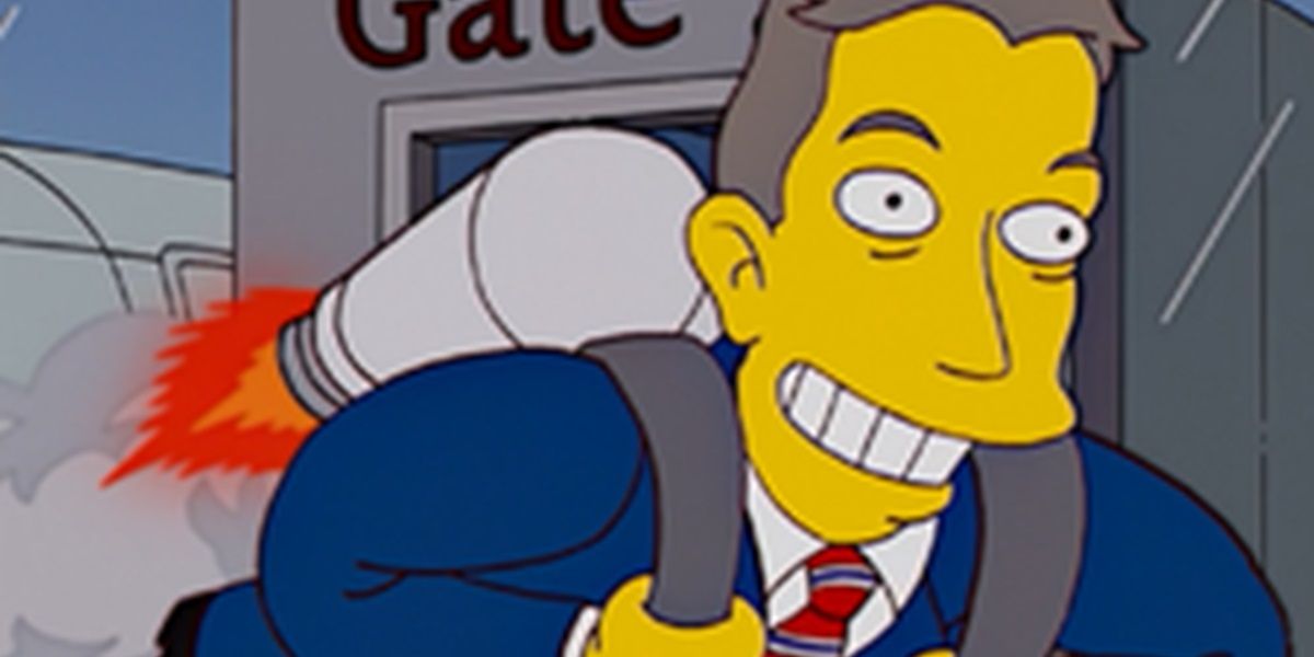Tony Blair uses a jetpack in The Simpsons