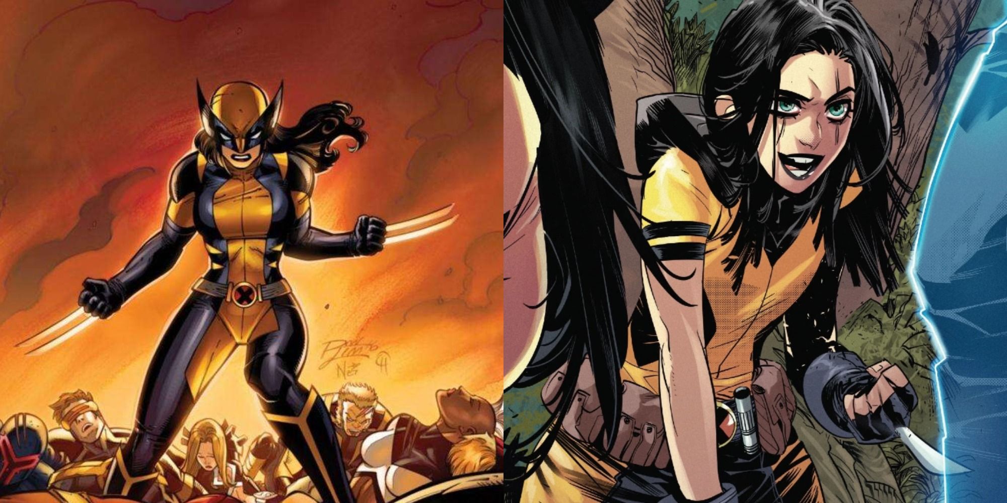 side by side image of Laura Kinney as X 23 and Gabrielle Kinney as Honey Badger in Marvel Comics