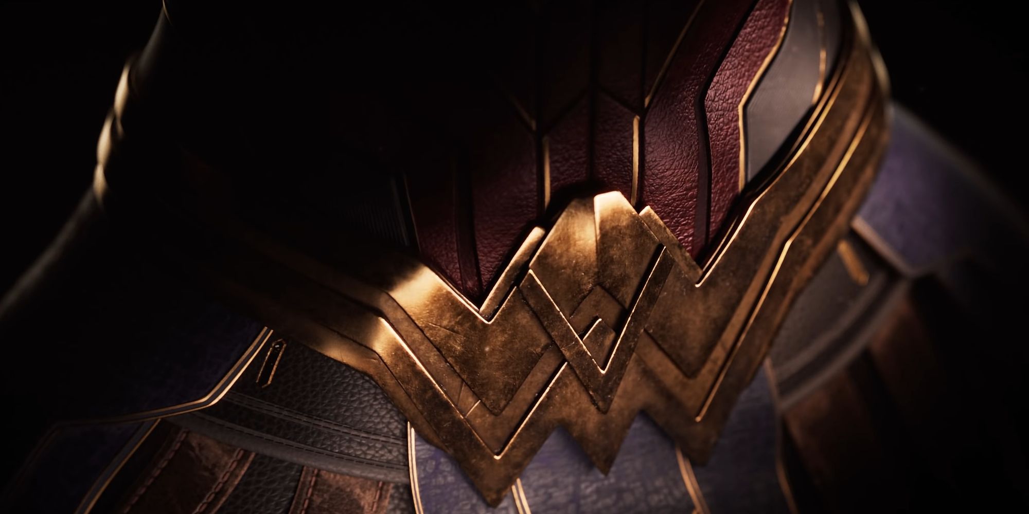 Closeup of Wonder Womans armor in the Wonder Woman game trailer